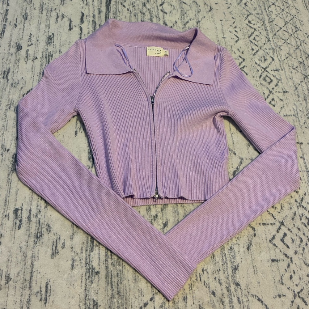 Lavender Zip-Up Cardigan
